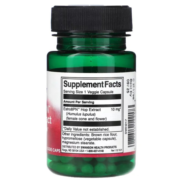 Хміль, Hop Extract, Swanson, екстракт, для жіночого здоров'я, 60 рослинних капсул