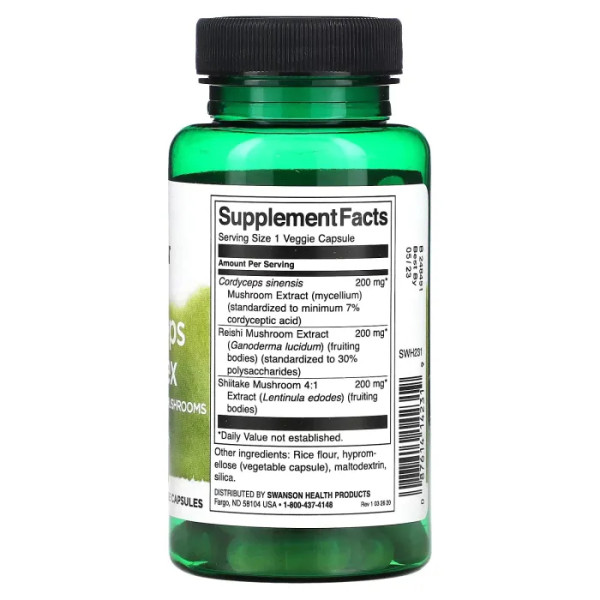 Грибний комплекс для зміцнення імунітету, Cordyceps Complex, Swanson, 60 рослинних капсул