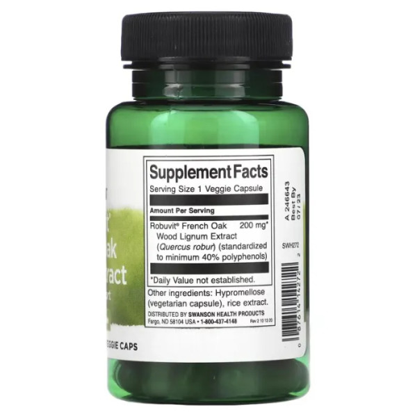 Підтримка енергії та загального тонусу організму, Robuvit French Oak Wood Extract, Swanson, 200 мг, 30 вегетаріанських капсул