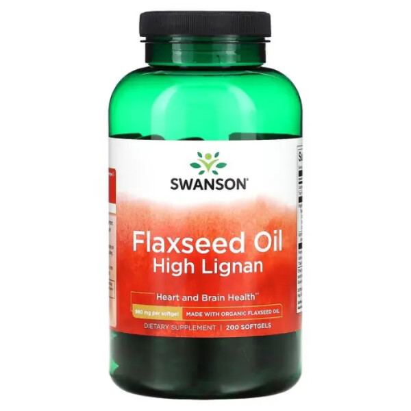 Льняна олія з високим вмістом лігнану, Flaxseed Oil, Swanson, 980 мг, 200 м'яких таблеток