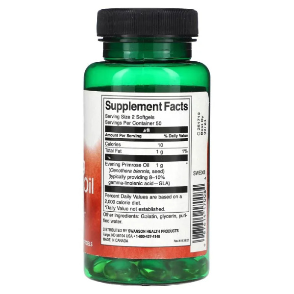 Олія примули вечірньої, Evening Primrose Oil, Swanson, 500 мг, 100 капсул