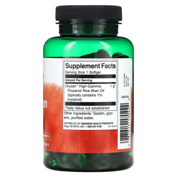 Олія з рисових висівок, Oryzan Rice Bran Oil, Swanson, оризанська, 1000 мг, 90 м'яких таблеток