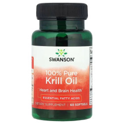 Масло криля 500 мг, Swanson 100% Pure Krill Oil, 60 гелевых капсул