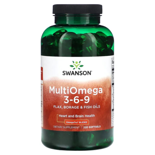 Омега 3-6-9, Multi Omega 3-6-9, Swanson, олія льону, огірковика та риби, 220 гелевих капсул