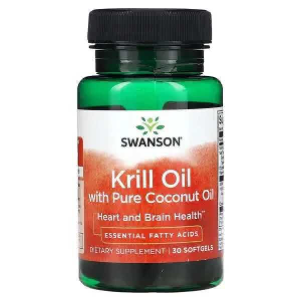 Олія криля, Krill Oil with Pure Coconut Oil, Swanson, з чистим кокосовим маслом, 30 гелевих капсул