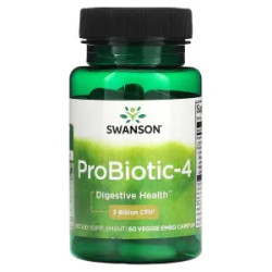Пробіотик 3 млрд КУО, ProBiotic-4 Swanson, 60 рослинних капсул