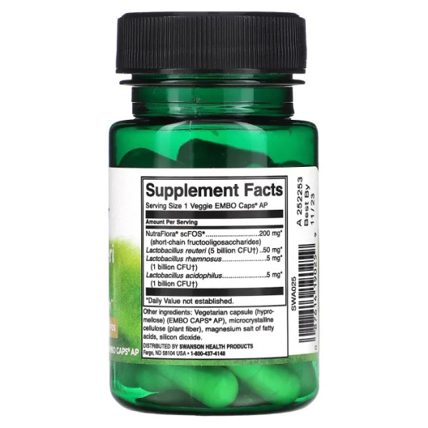 Пробіотики (ацидофільні лактобактерії), L. Reuteri Plus, Swanson, 30 вегетаріанських капсул з ЕМБО