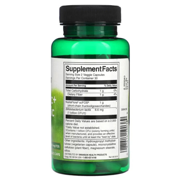 Пробіотик + пребіотична клітковина, Probiotic + Prebiotic Fiber, Swanson, 500 млн КУО, 60 рослинних капсул
