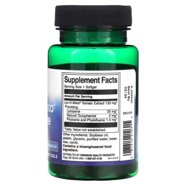 Лікопін, Lyc-O-Mato Lycopene, Swanson, подвійна сила дії, 20 мг, 60 капсул