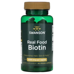 Биотин 2500 мкг, Swanson Biotin, натуральный пищевой, 90 растительных капсул