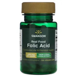 Фолієва кислота 1000 мкг, Ultra Real Food Folic Acid Swanson, 100 вегетаріанських капсул