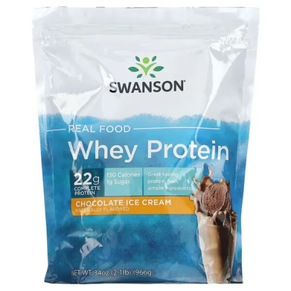 Сироватковий протеїн, Real Food Whey Protein, Swanson, шоколадне морозиво, 966 г