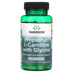 Пропіоніл L-карнітин з гліцином, Swanson Propionyl-L-Carnitine with Glycine, 60 рослинних капсул