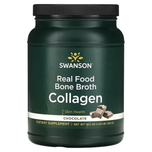 Колаген, Collagen, Swanson, з кісткового бульйону, шоколад, 555 г