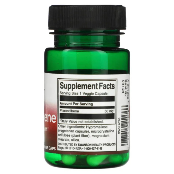 Птеростильбен, Pterostilbene, Swanson, 50 мг, 30 вегетаріанських капсул