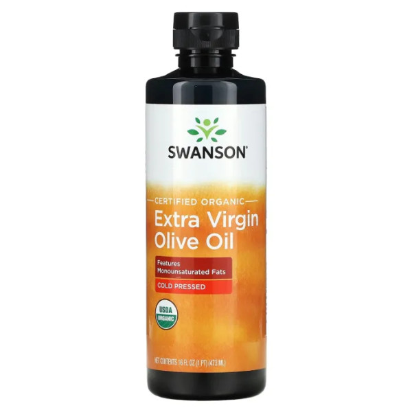Оливкова олія першого віджиму, Certified Organic Extra Virgin Olive Oil, Swanson, сертифікована, органічна, 473 мл