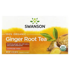 Чай з кореня органічного імбиру, Swanson Organic Ginger Root Tea, без кофеїну, 20 пакетиків, 40 г