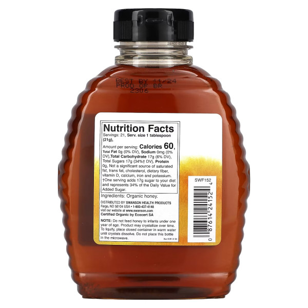 Мед, Organic Honey, Swanson, органічний, з польових квітів, 454 г