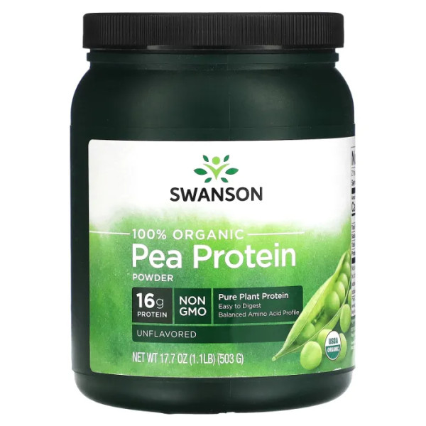 Гороховий протеїн, Pea Protein, Swanson, органік, порошок, без смаку, 503 г