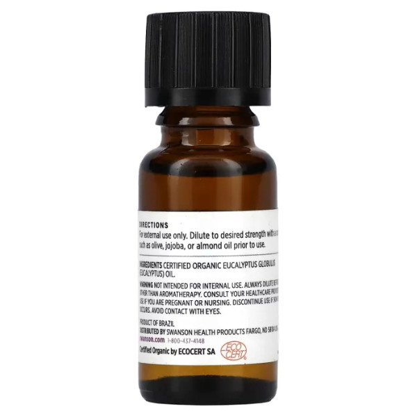 Ефірна олія евкаліпту, Eucalyptus Essential Oil, Swanson, сертифікована органічна, 15 мл