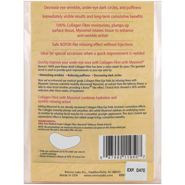 Подушечки під очі з колагеном, Collagen-Fiber Eye, Reviva Labs, 3 набори по 2 подушечки