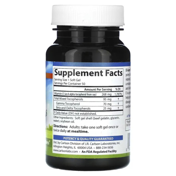 Вітамін Е, E-Gems Plus, Carlson, 268 mg, 50 капсул