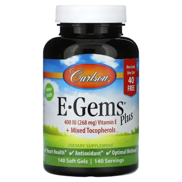 Вітамін Е, E-Gems Plus, Carlson, 268 mg, 140 капсул