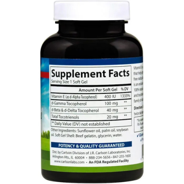 Вітамін Е, Vitamin E, Carlson, Еліт, 400 МО, 120 капсул
