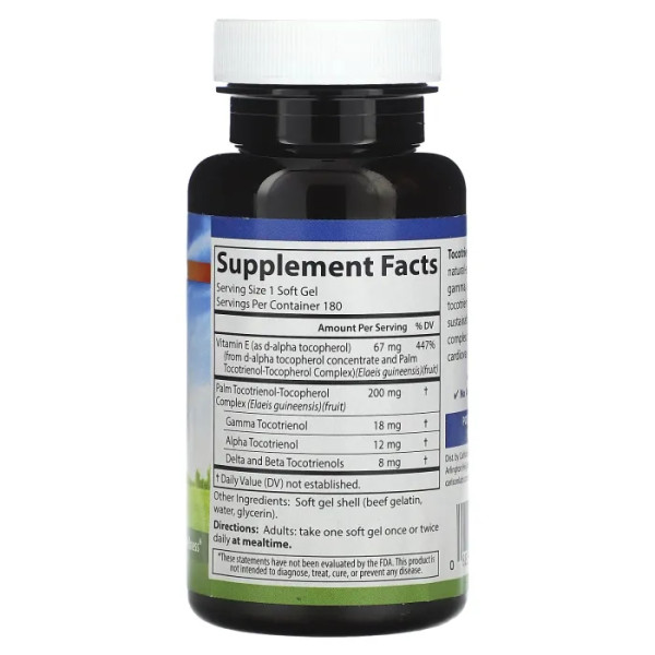 Токотриенолы с витамином Е, Tocotrienols with Vitamin E, Carlson, 180 гелевых капсул