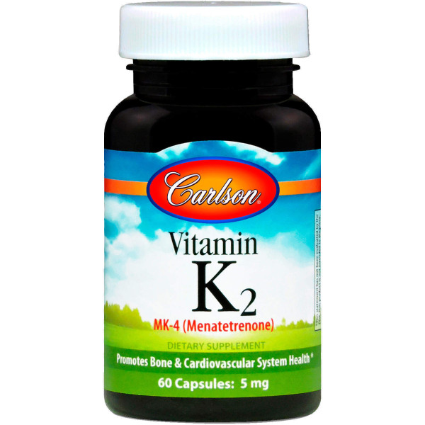 Вітамін К2 (менатетренон), Vitamin K2 Menatetrenone, Carlson, 5 мг, 60 капсул