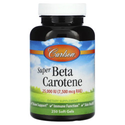 Бета-каротин, Carlson Beta Carotene, супер, 25,000 ME (7,500 мкг RAE), 250 гелевих капсул