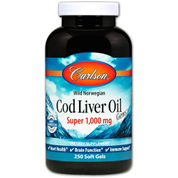 Риб'ячий жир з печінки тріски, Carlson Cod Liver Oil, норвезький, 1000 мг, 250 капсул.