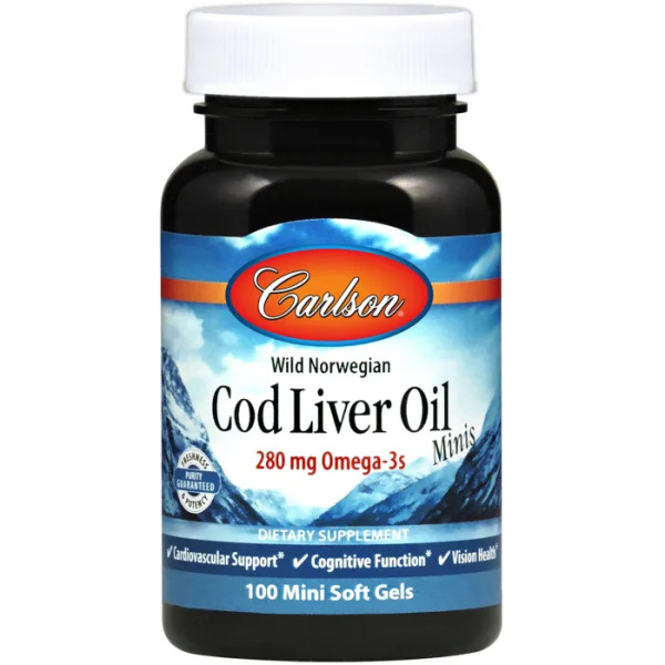 Норвезький риб'ячий жир, Cod Liver Oil, Carlson, 100 міні гелевих капсул