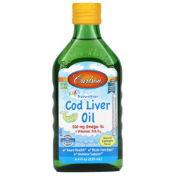 Риб'ячий жир норвезький з печінки тріски, Carlson Cod Liver Oil, лимон, 250 мл