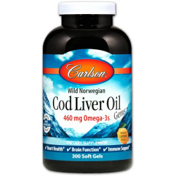 Рыбий жир из печени трески, Carlson Cod Liver Oil, норвежский, лимон, 300 капсул
