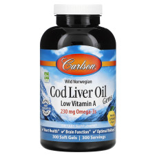 Риб'ячий жир з печінки тріски, Carlson Cod Liver Oil Gems, лимон, 300 капсул
