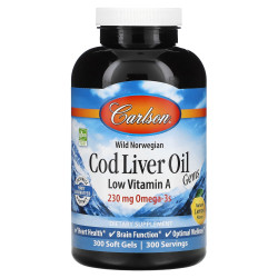Риб'ячий жир з печінки тріски, Carlson Cod Liver Oil Gems, лимон, 300 капсул