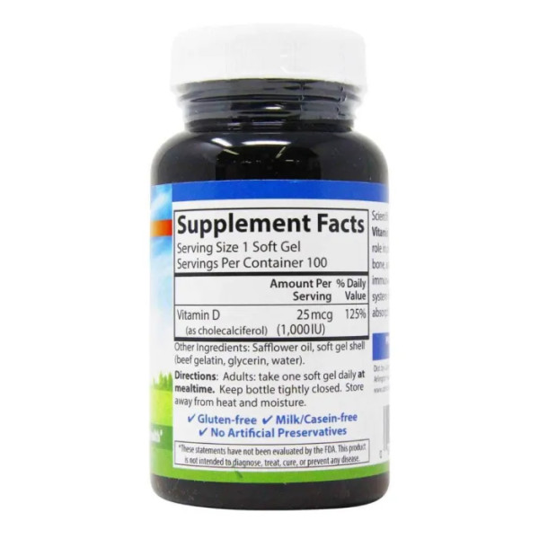 Вітамін D3, Vitamin D3, Carlson, 1000 МО, 100 гелевих капсул