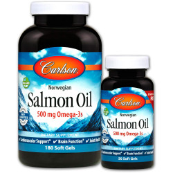 Масло лосося 500 мг, Carlson Salmon Oil, 180 +50 капсул