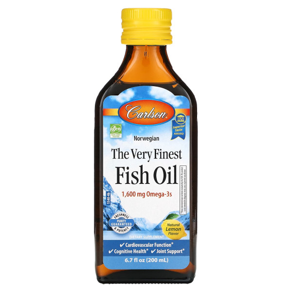 Риб'ячий жир, Fish Oil, Carlson, норвезький, лимон, 1600 мг, 200 мл