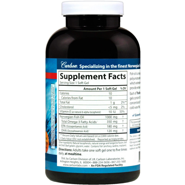 Риб'ячий жир, Fish Oil, Carlson, апельсин, 350 мг, 240 капсул