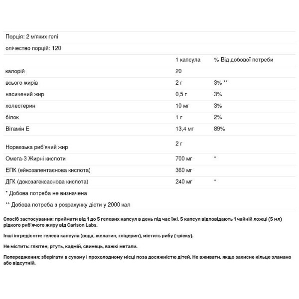 Риб'ячий жир, Fish Oil, Carlson, апельсин, 350 мг, 240 капсул