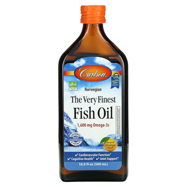 Риб'ячий жир, Fish Oil, Carlson, норвезький, апельсин, 1600 мг, 500 мл