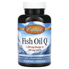 Риб'ячий жир + коензим Q10, Carlson Fish Oil Q, 60 гелевих капсул