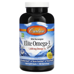 Риб'ячий жир Омега-3, Carlson Elite Omega-3, 1600 мг, 180 гелевих капсул, з лимонним смаком