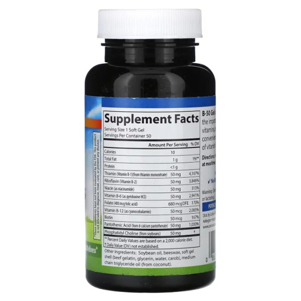 Вітамін В-50 (комплекс), Vitamin B-50 Gels, Carlson, 50 гелевих капсул