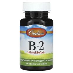 Вітамін B2 100 мг, Carlson Vitamin B-2, 100 вегетаріанських пігулок