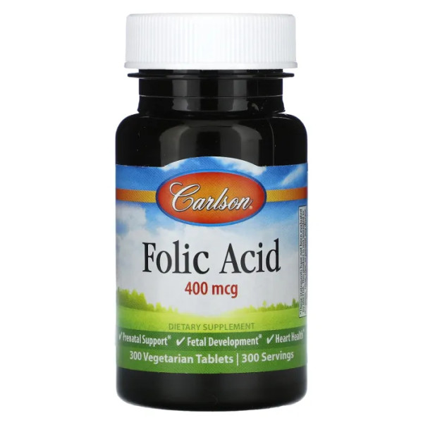 Фолієва кислота, Folic Acid, Carlson, 400 мкг, 300 вегетаріанських таблеток