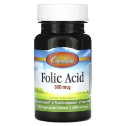 Фолиевая кислота 800 мкг, Carlson Folic Acid, 300 вегетарианских таблеток