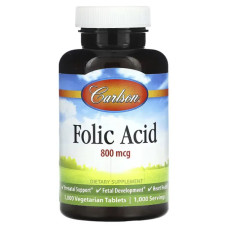 Фолієва кислота 800 мкг, Carlson Folic Acid, 1000 вегетаріанських таблеток